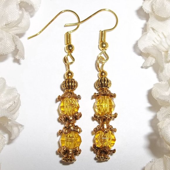 Yellow Gold Beaded Dangle Earrings Set NWT 5258 - Picture 1 of 8